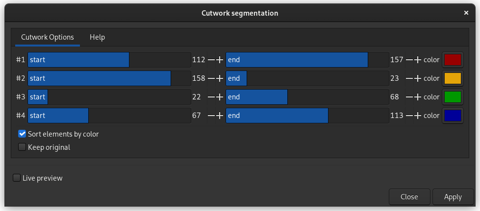 Cutwork segmentation window