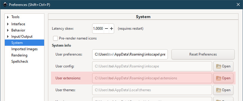 Inkscape extensions folder