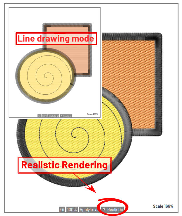 Linienzeichnung und realistische Vorschau