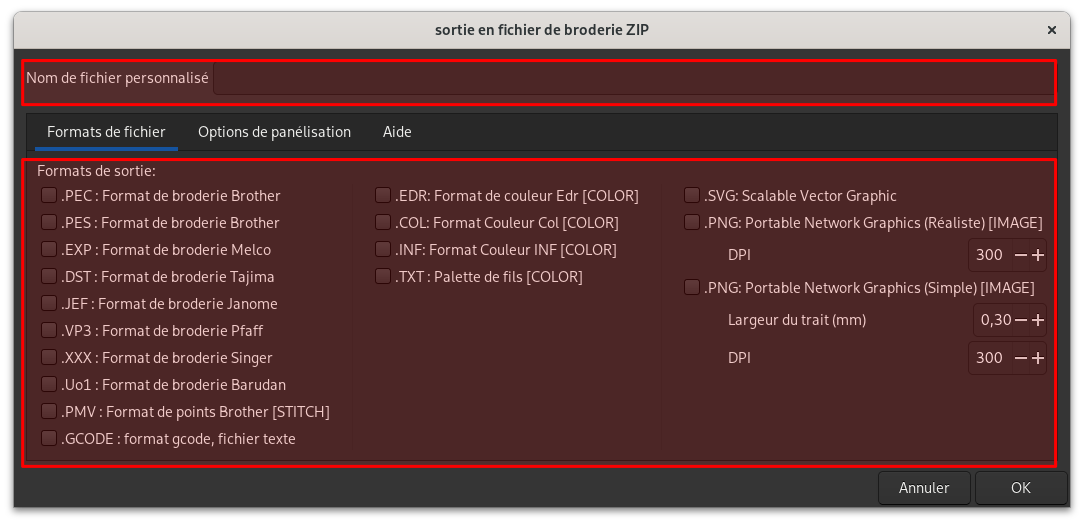 Options d'export par lot