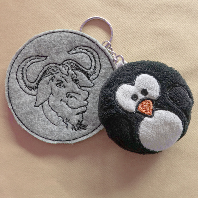 Embroidered GNU and Penguin