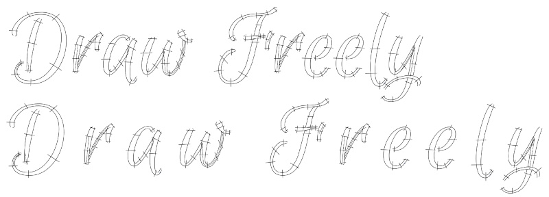 Draw freely written twice, one is normal, the other with adapted letter and word spacing