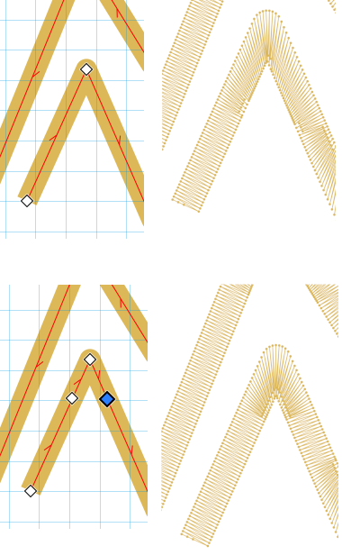 Stroke to satin. Same path with different node setups